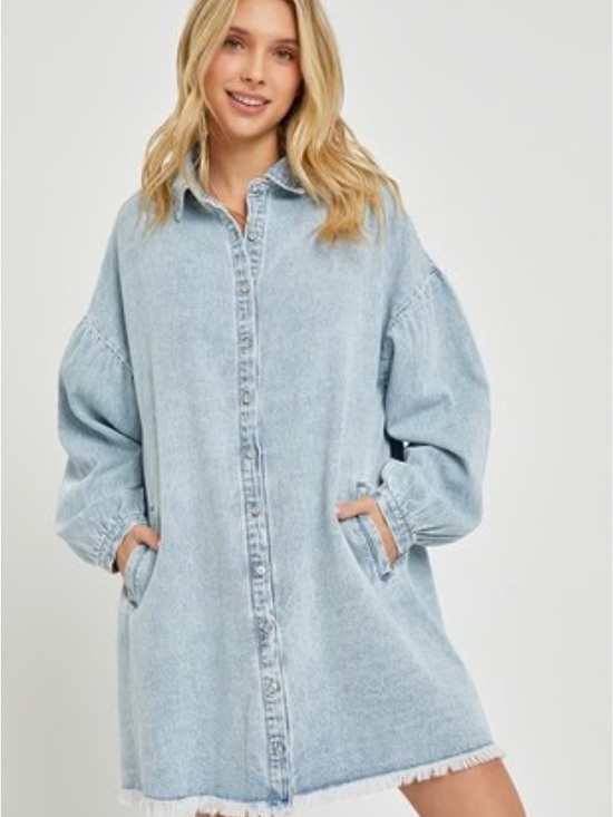 Dresses & Skirts - Light Wash Denim Oversized Shirt Dress